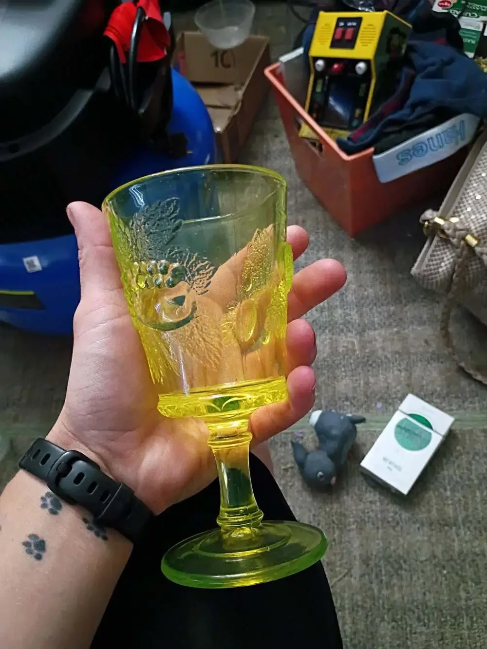 💚 Rare Vintage Uranium Glass Strawberry & Currant Goblet | UV Reactive